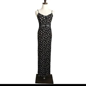 Chloe K Black Floral Ditsy Sexy Comfy Small Strappy Summer Maxi Slit Sundress